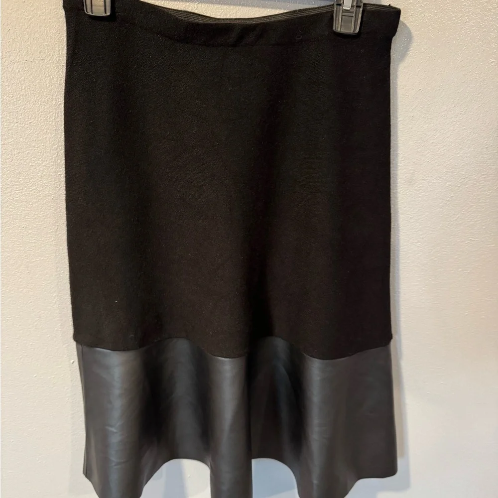 Sioni Black A-Line Skirt with Faux Leather Hem - Picture 3 of 5